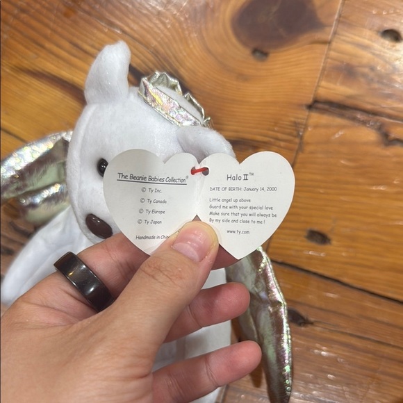 TY Beanie Baby Babies Angel Bear HALO 2 II 2000 Error Nose Brown - Picture 8 of 8